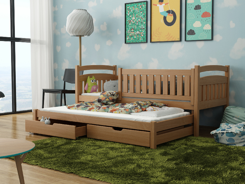 Detská posteľ 90 x 200 cm GLYNDA (s roštom a úl. priestorom) (buk)