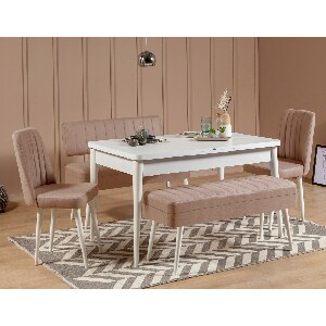Rozkladací jedálenský stôl s 2 stoličkami a 2 lavicami Vlasta (biela + sivá)