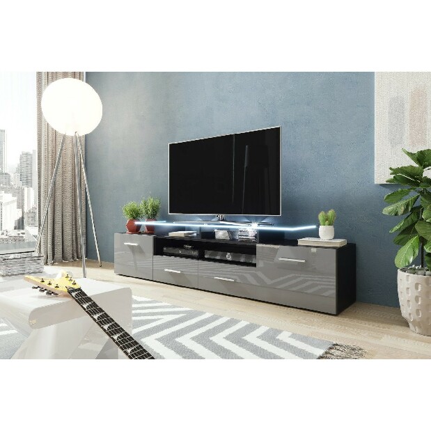 TV stolík + skrinka Mirjan Blaise (čierna + lesk sivý) (osvetlenie LED biele)