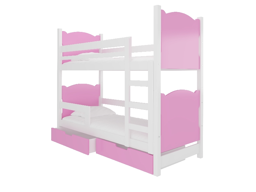 Poschodová detská posteľ 180x75 cm Marryann (s roštom a matracom) (biela + ružová)