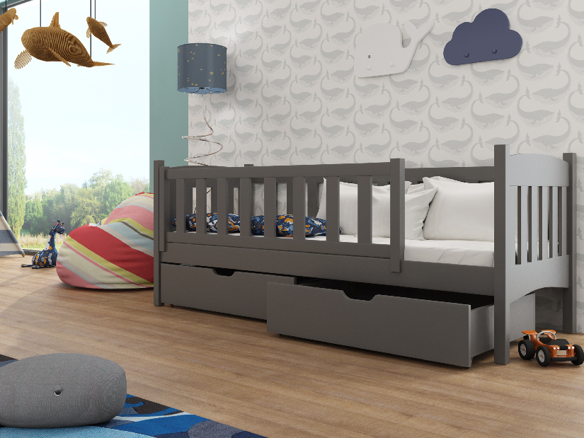 Detská posteľ 90 x 200 cm Gussie (s roštom a úl. priestorom) (grafit)