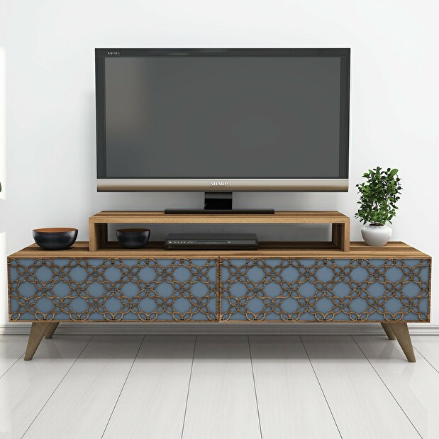 TV stolík/skrinka Curio (Orech + Modrá)