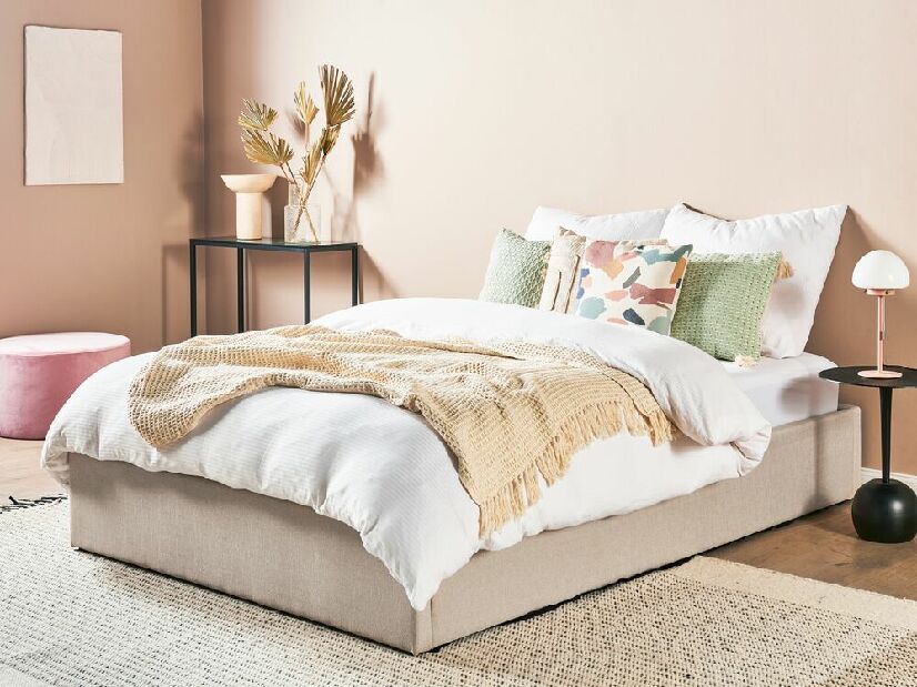 Manželská posteľ 140 cm DIJON (s roštom a úl. priestorom) (béžová)