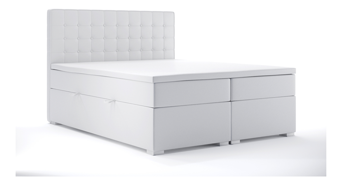 Kontinentálna posteľ 140 cm Candy (biela ekokoža) (s úložným priestorom)