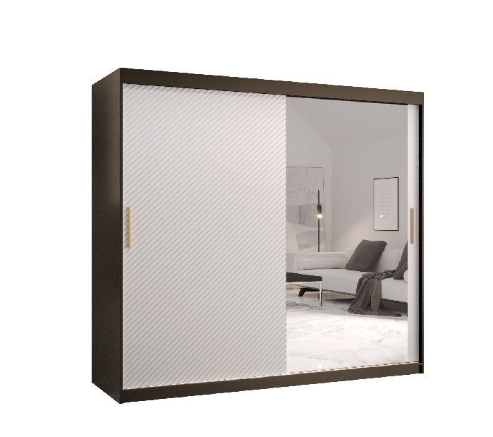 Šatníková skriňa so zrkadlom 250 cm Riana Slimo 2 250 (čierna + biela matná)