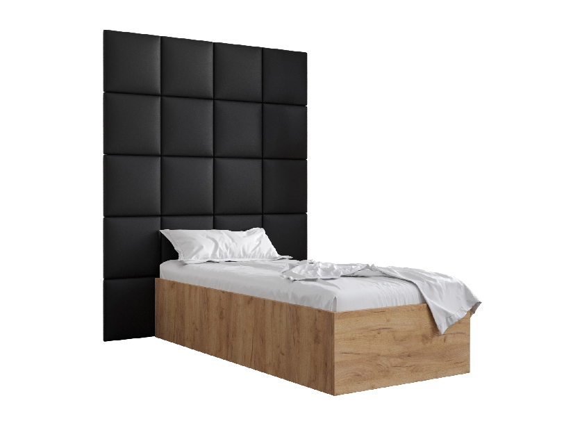 Jednolôžková posteľ s čalúneným čelom 90 cm Brittany 3 (dub craft zlatý + čierna) (s roštom)