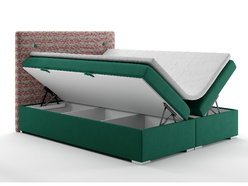Manželská posteľ Boxspring 140 cm Grini (smaragdová + viacfarebné) (s úložným priestorom)