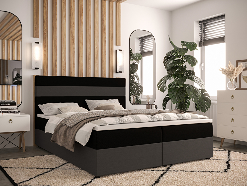 Manželská posteľ Boxspring 160 cm Locos Comfort (tmavohnedá + tmavosivá) (s matracom a úložným priestorom)