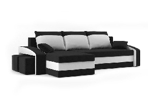 Rohová sedačka Hinata (čierna + biela) (s taburetkou) (L)