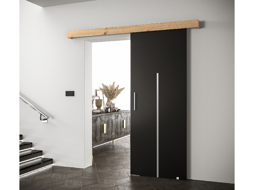 Posuvné dvere 90 cm Sharlene X (čierna matná + dub artisan + strieborná)