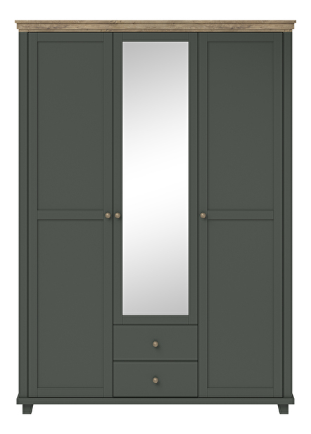 Šatníková skriňa so zrkadlom Elvina S Typ 19 (zelená + dub lefkas)