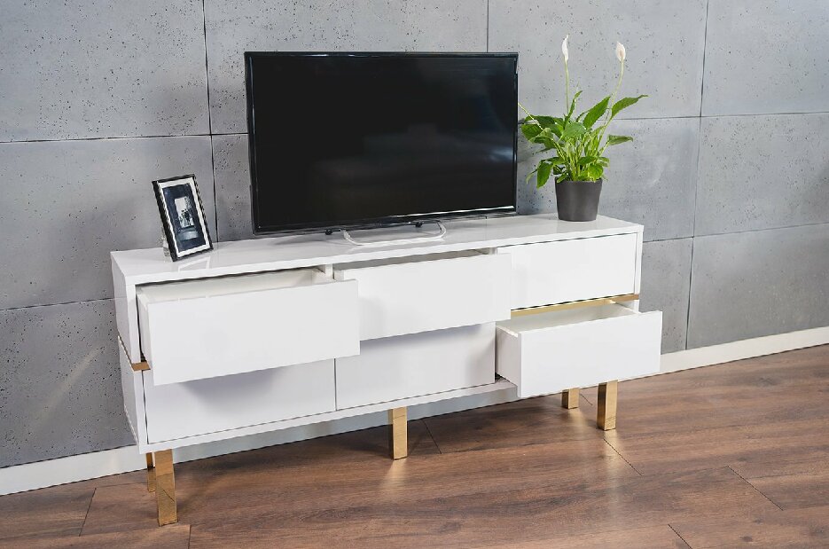 TV stolík/skrinka Naturlig Mynga (vysoký lesk biely) *výpredaj