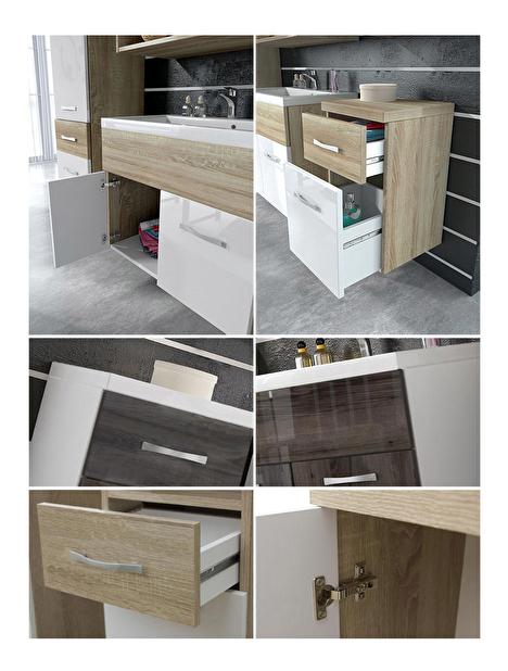 Kúpeľnový nábytok Lumia (kastanien brestalu + sivý lesk) (s umývadlom) (bez sifónu a batérie) *bazár