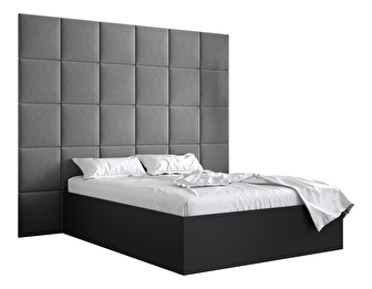 Manželská posteľ s čalúneným čelom 160 cm Brittany 3 (čierna matná + sivá) (s roštom)
