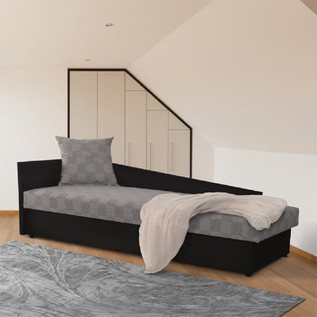 Jednolôžková posteľ (váľanda) 80 cm Jeannine (sivá + čierna) (s úl. priestorom) (L) *výpredaj