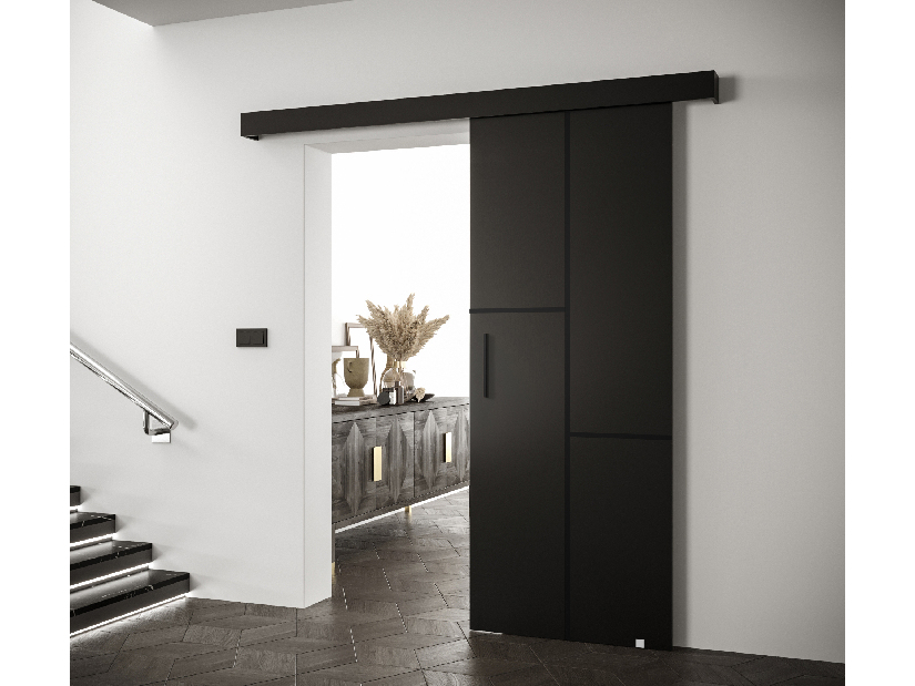 Posuvné dvere 90 cm Sharlene VII (čierna matná + čierna matná + čierna)