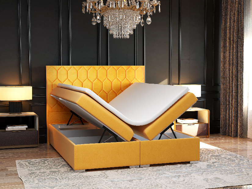 Manželská posteľ Boxspring 180 cm Piranno (žltá) (s úložným priestorom)