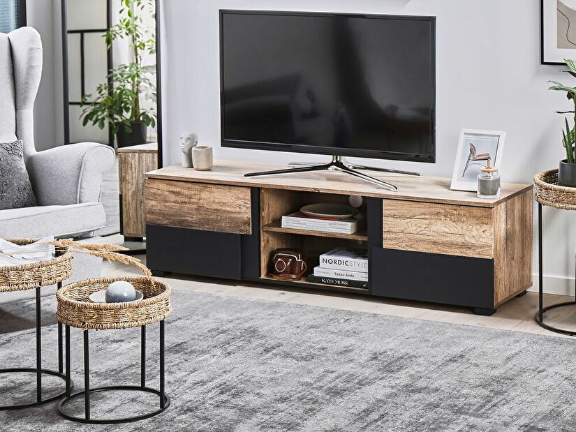 TV stolík/skrinka STAGAR (svetlé drevo + čierna)