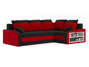 Rohová sedačka Gavriel (čierna + červená) (s poličkou) (P)