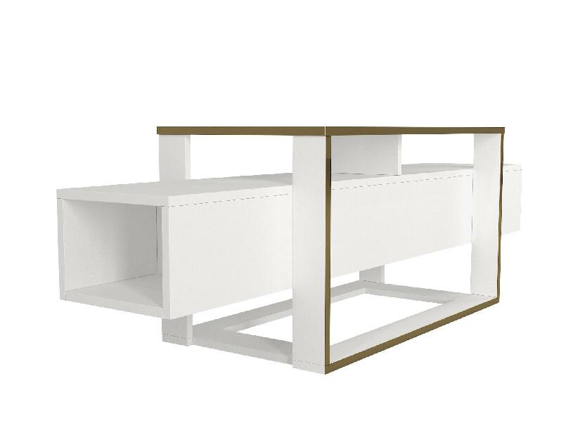 TV stolík/skrinka Biano (biela + zlatá)