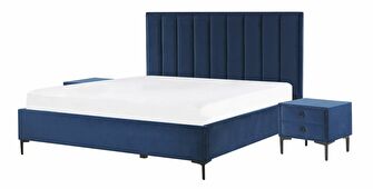 Manželská posteľ 140 cm s nočnými stolíkmi Saturnino (modrá) (s roštom a úložným priestorom)