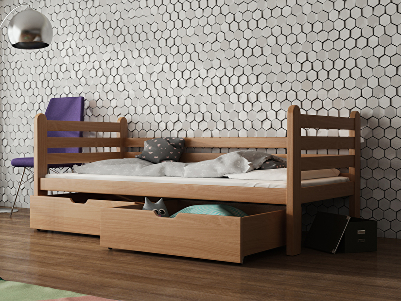 Detská posteľ 90 x 200 cm Somer (s roštom a úl. priestorom) (buk)