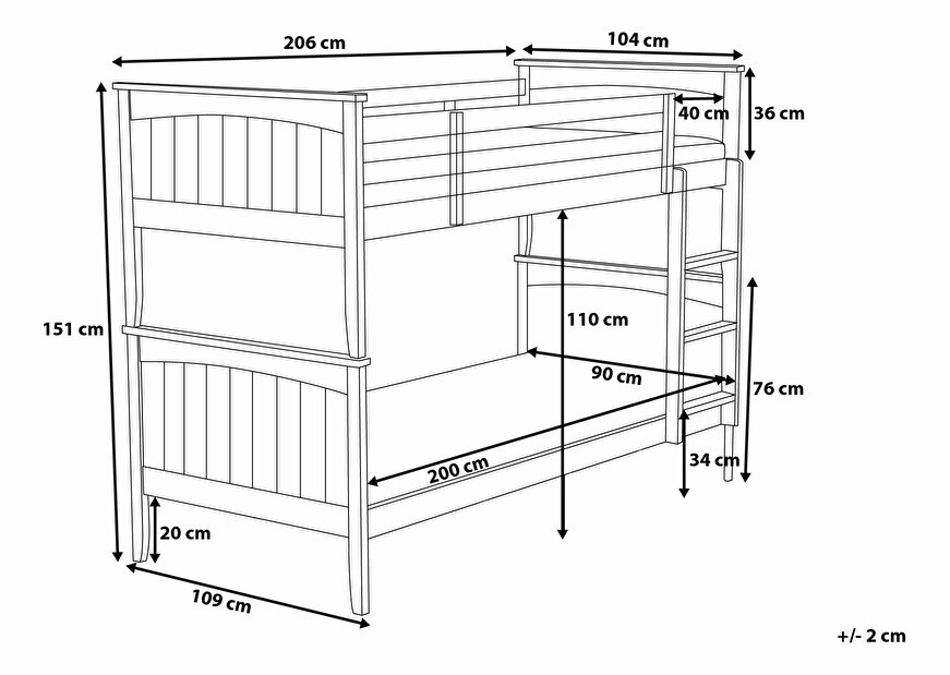 Poschodová posteľ 90 cm RADIN (s roštom) (modrá)