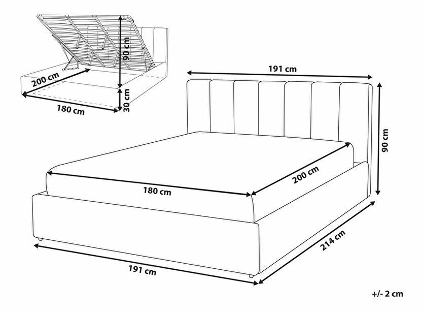 Manželská posteľ 180 cm Dabria (béžová) (s roštom) (s úl. priestorom)