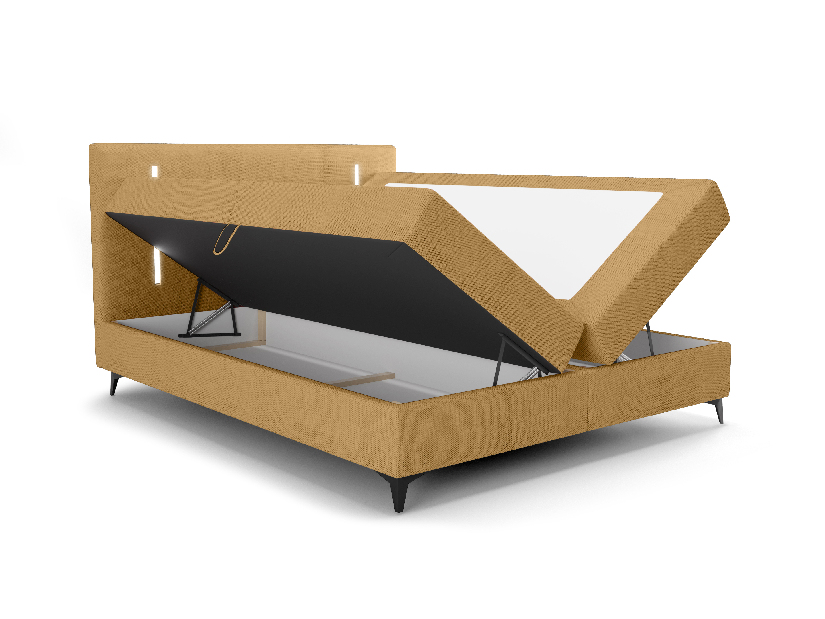Manželská posteľ 140 cm Ortega Bonell (horčicová) (s roštom, s úl. priestorom) (s LED osvetlením)