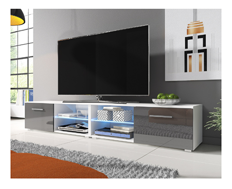 TV stolík/skrinka Moan (biela + sivý lesk)