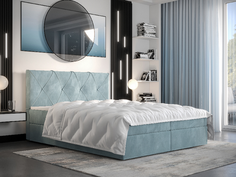 Manželská posteľ Boxspring 180 cm Athena Comfort (sivomodrá) (s matracom a úložným priestorom)