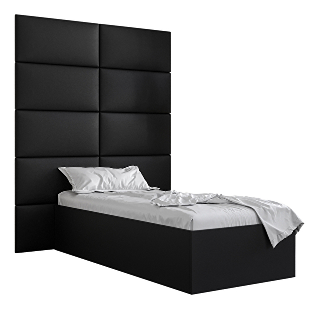 Jednolôžková posteľ s čalúneným čelom 90 cm Brittany 1 (čierna matná + čierna) (s roštom)