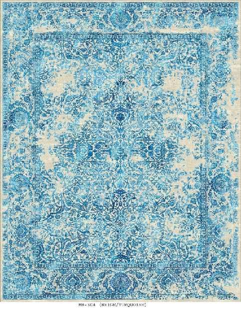 Ručne viazaný koberec Bakero Versailles prírodný hodváb Mb-304 Beige-Turquoise