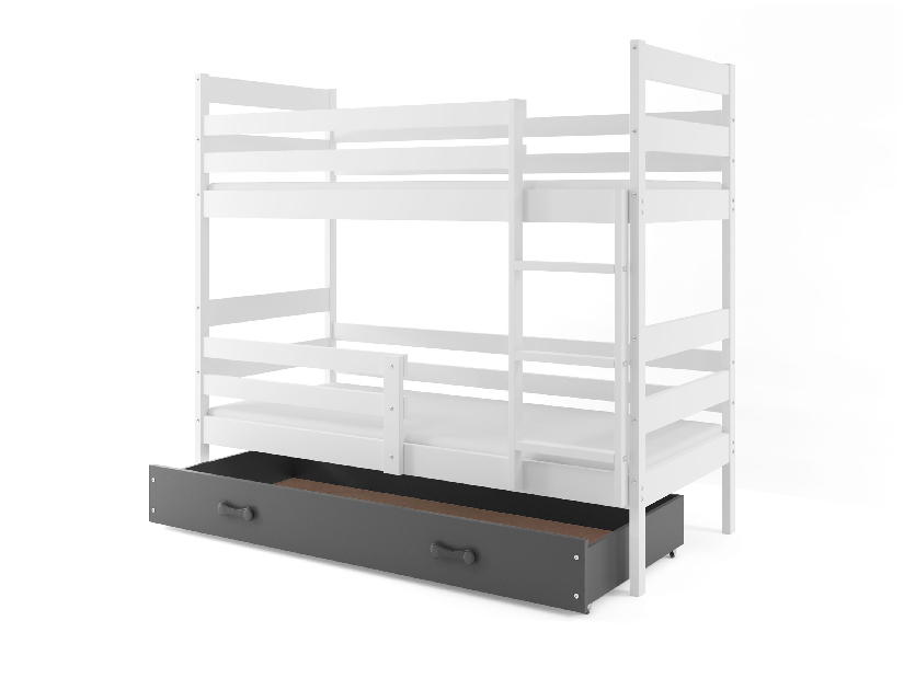 Poschodová posteľ 80 x 190 cm Eril B (biela + grafit) (s roštami, matracmi a úl. priestorom)