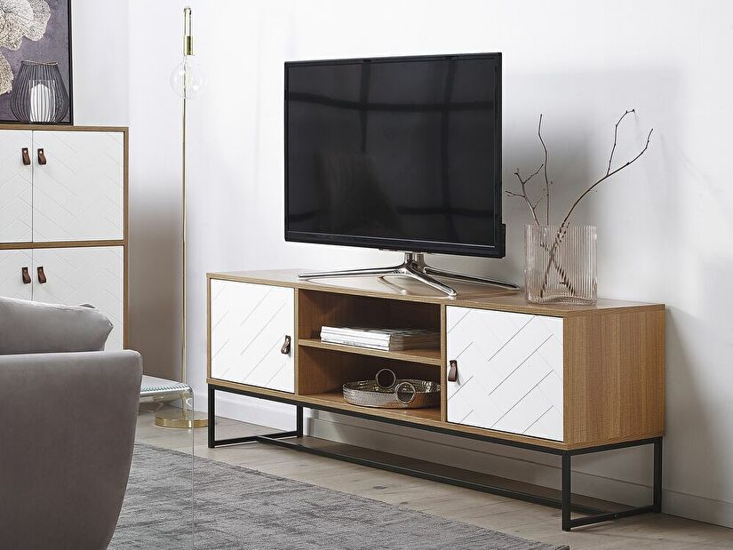 TV stolík/skrinka NAVVEA (svetlé drevo + biela)