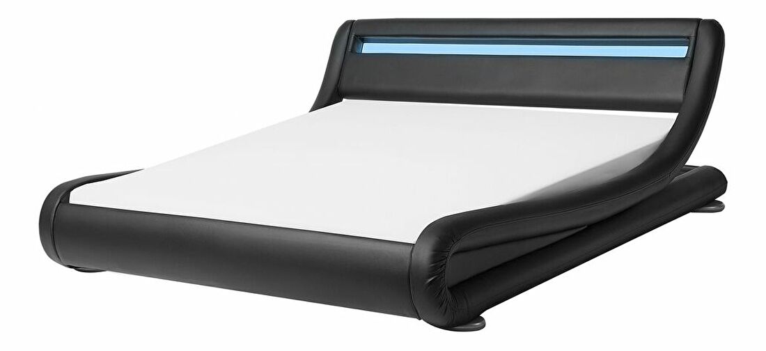 Manželská posteľ 140 cm AGINON (syntetická koža) (čierna) (s roštom, matracom a LED osvetlením)