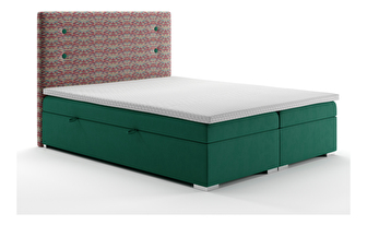 Kontinentálna posteľ 180 cm Grini (smaragdová + viacfarebné) (s úložným priestorom)
