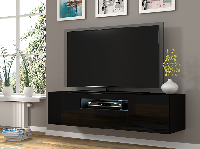 TV stolík/skrinka Aurora (čierny lesk) (LED)