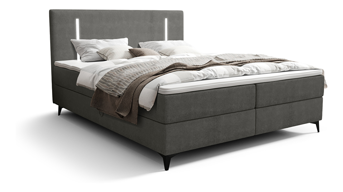 Manželská posteľ 180 cm Ortega Comfort (tmavosivá) (s roštom a matracom, s úl. priestorom) (s LED osvetlením)