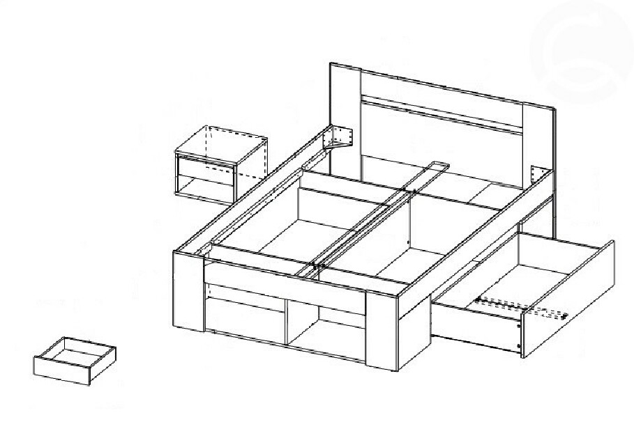 Manželská posteľ 140 cm Milo (so zásuvkami a noč. stolíkmi) MOB-4027 *bazár