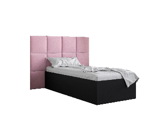 Jednolôžková posteľ s čalúneným čelom 90 cm Brittany 4 (čierna matná + ružová) (s roštom)