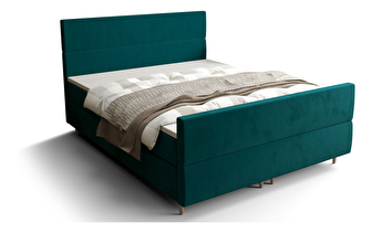 Manželská posteľ  Boxspring 140 cm Flu Plus Comfort (tmavozelená) (s matracom a úložným priestorom)