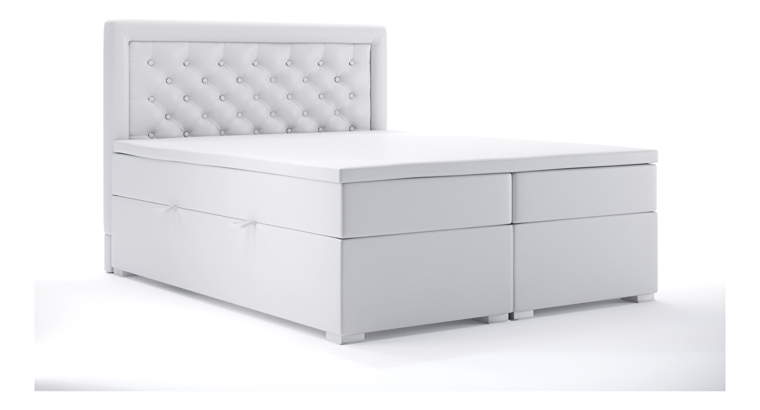 Manželská posteľ Boxspring 160 cm Gllamy (biela ekokoža) (s úložným priestorom)