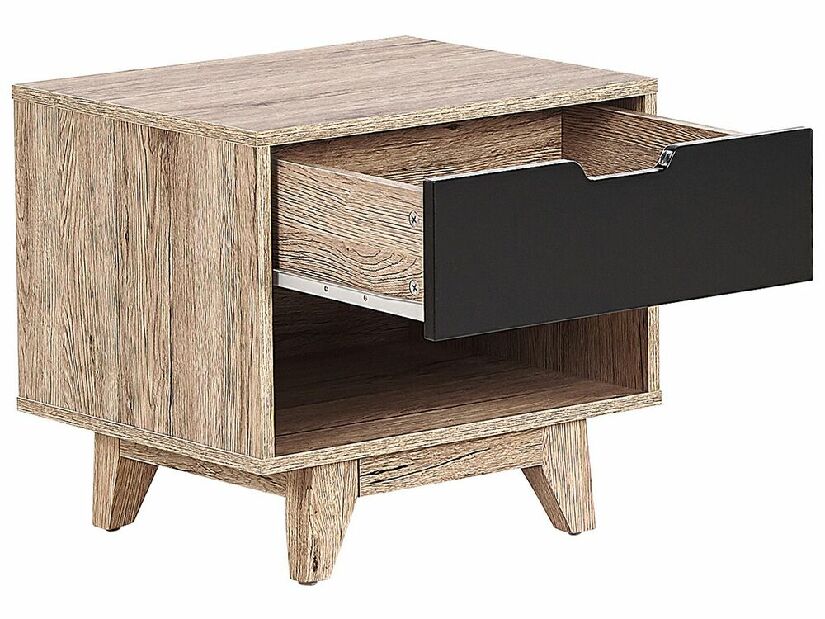 Nočný stolík SIHART (svetlé drevo + čierna)