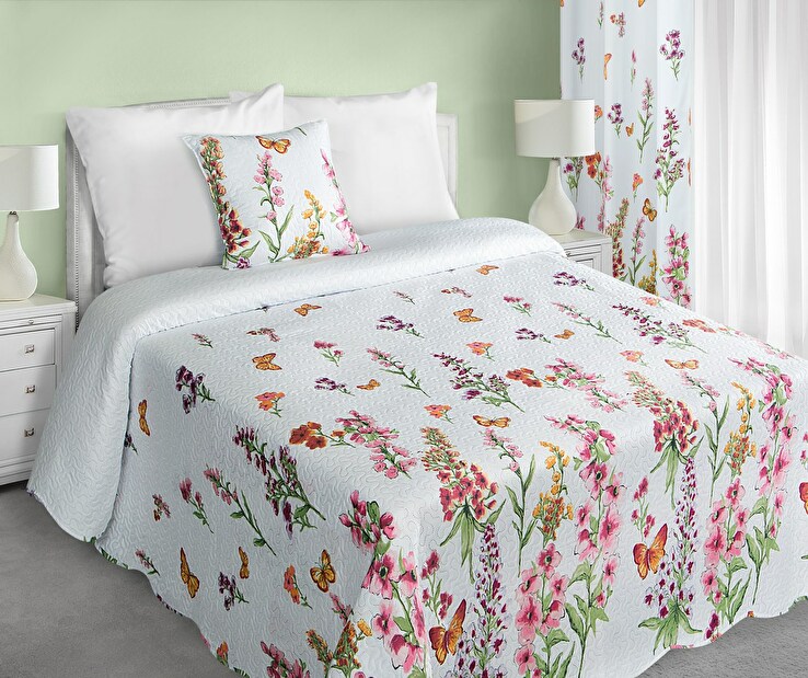 Prehoz na posteľ 240x220cm Meadow (biela + ružová + zelená)