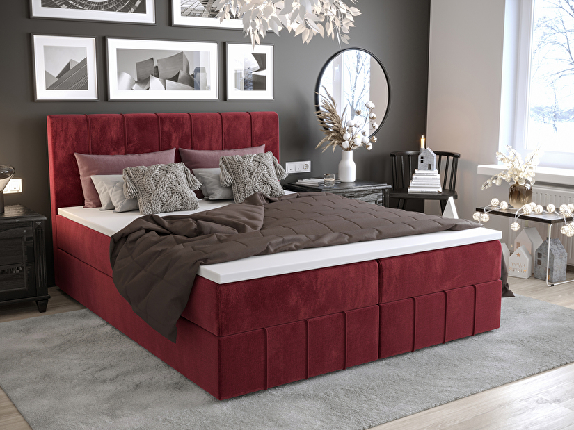 Manželská posteľ Boxspring 140 cm Barack Comfort (bordová) (s matracom a úložným priestorom)