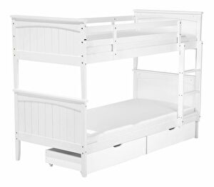 Poschodová posteľ 90 cm RADIN (biela) (s roštom a úl. priestorom)