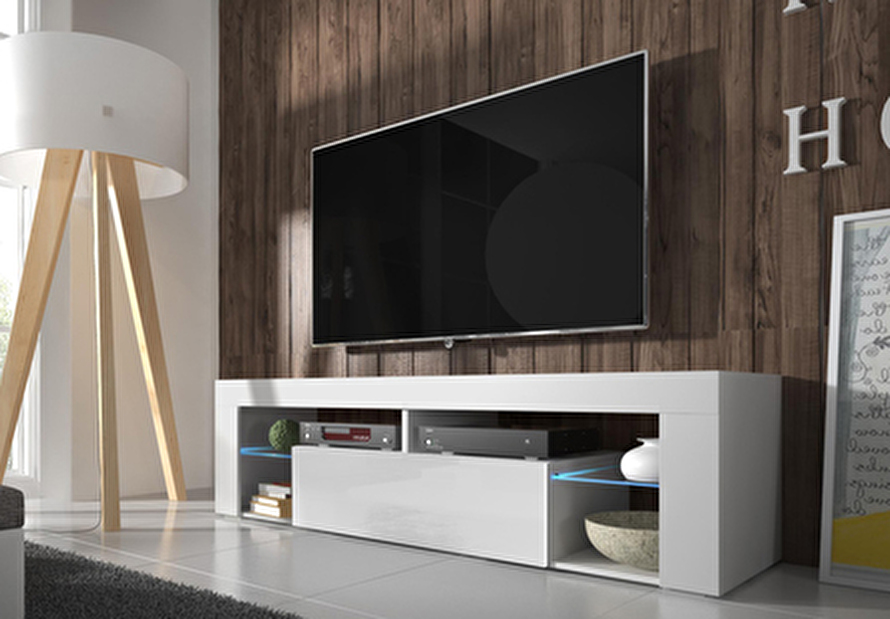 TV stolík/skrinka Liala (biela + biely lesk) (s LED) *výpredaj