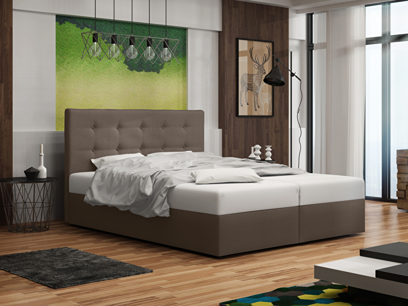Manželská posteľ Boxspring 160 cm Duel 1 Comfort (hnedá) (s matracom a úložným priestorom)