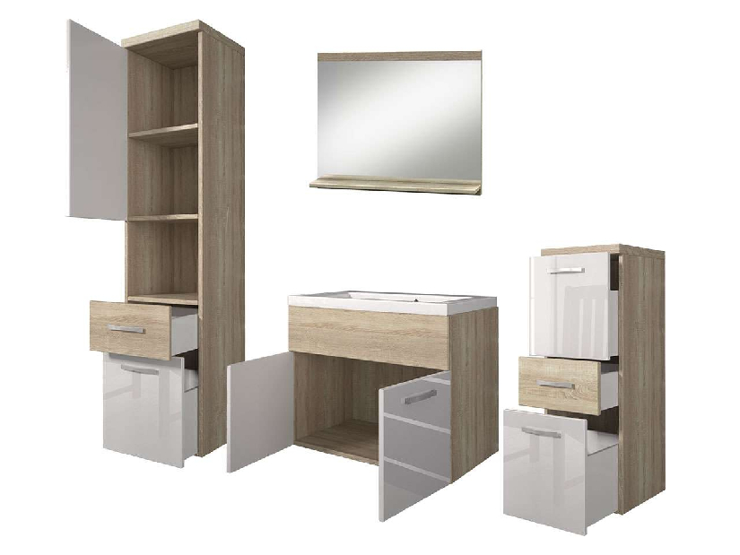 Kúpeľnový nábytok Lumia (kastanien brestalu + sivý lesk) (s umývadlom) (bez sifónu a batérie) *bazár